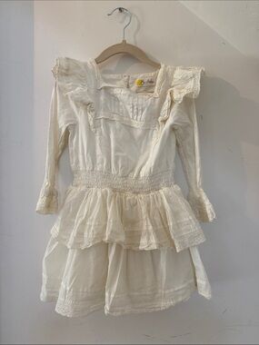 Mini Boden Cream Ruffle Long-Sleeve Tiered Dress